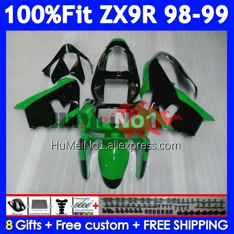 OEM Body For KAWASAKI NINJA ZX Factory Green 9R 900 CC 9 ZX9 R 213No.4 ZX900 900CC ZX-9R ZX9R 98 99 1998 1999 Injection Fairing