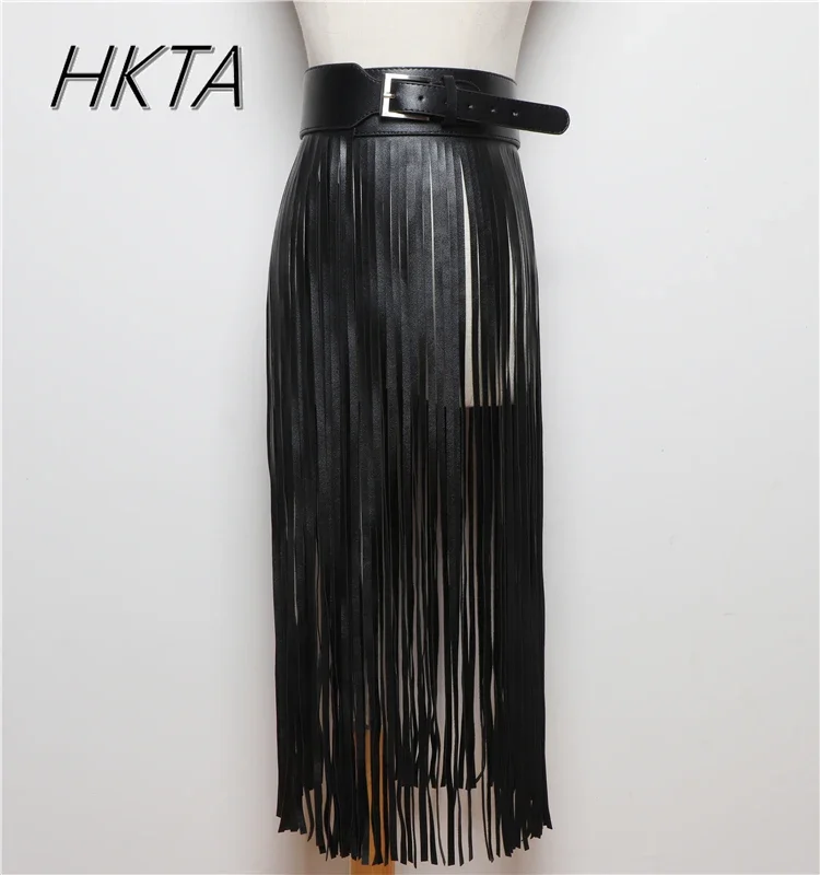 Punk Shot Model Style Belt European Fashion Extra Long Tassel Waistband Y2k Belt Women's Waist Sealed Leather Cummerbunds Skirt