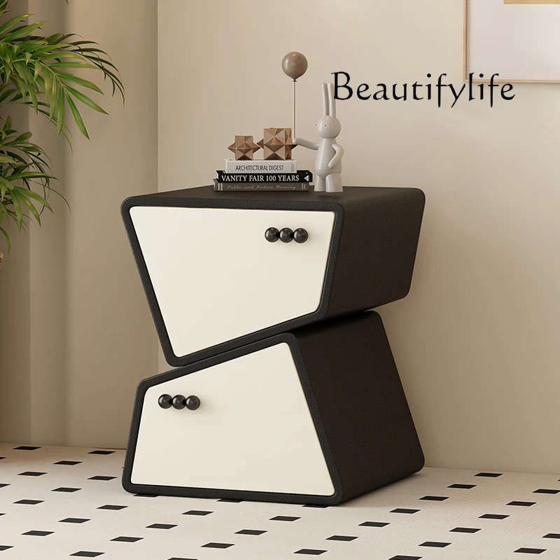 

Creative light luxury cream wind bedside table simple modern designer solid wood small installation-free bedroom locker