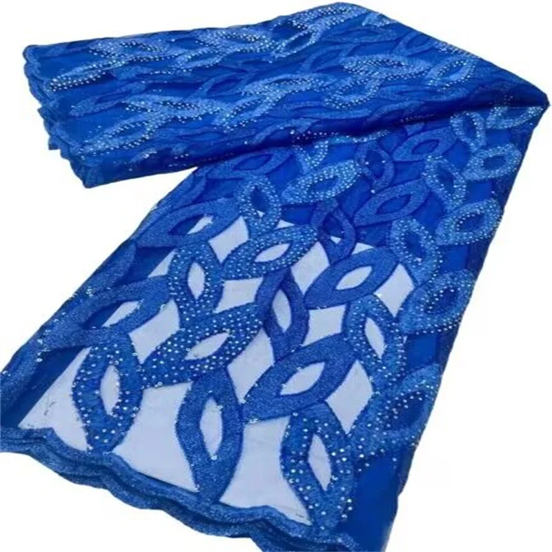 

Royal Blue African Lace Fabric 2023 High Quality Nigerian French Mesh Lace Fabric with Stones for Wedding Party Dresses Sew