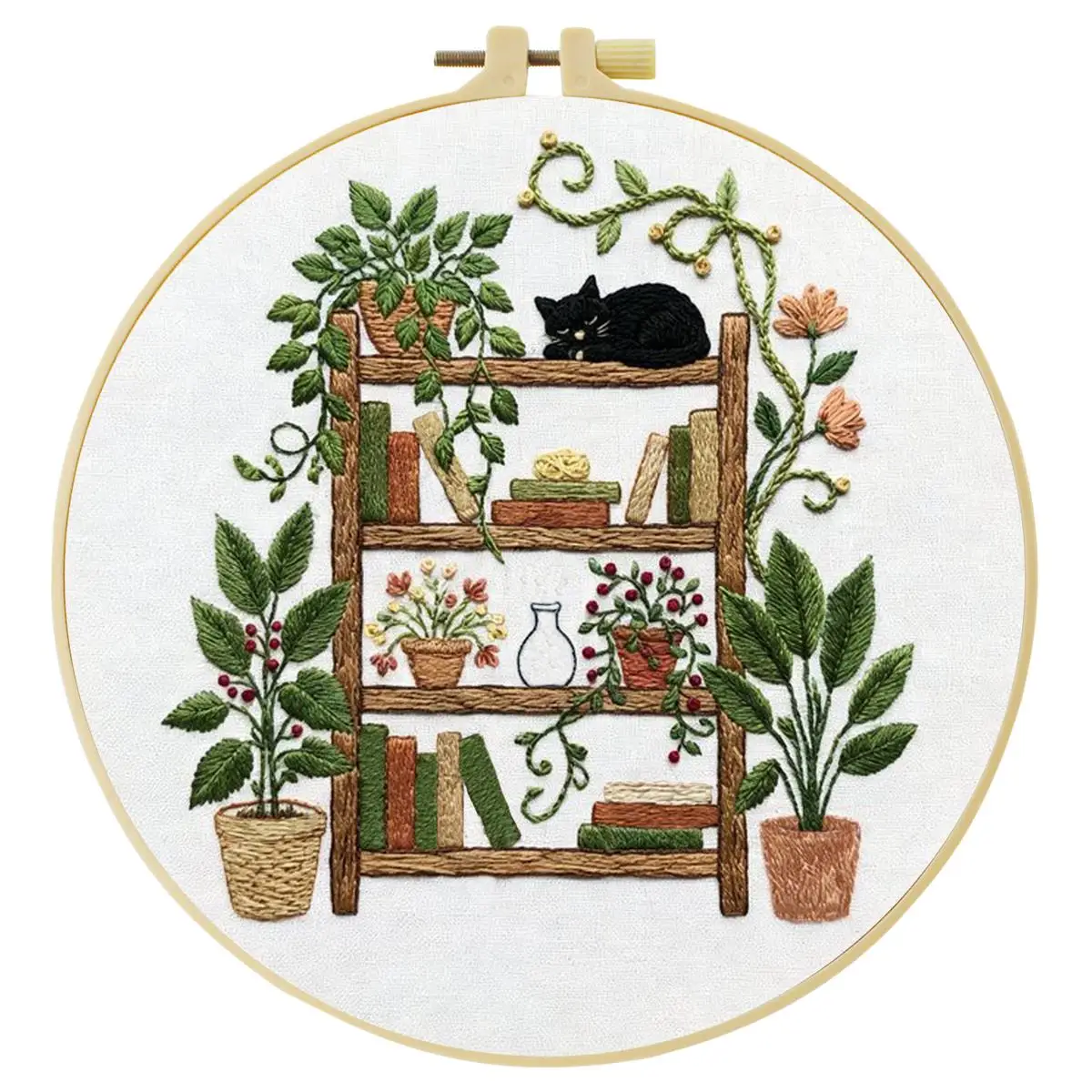 1 Stück 20X20CM/15X15CM 7,87/6,3 Zoll Fresh Bookshelf Stickerei Starter-Kit DIY-Kit DIY-Stickerei-Set für Anfänger – Detail 4