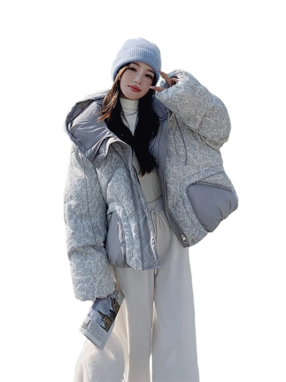 Modieus bedrukt ort donsjack dames winter warm ontwerp du verenjas Koreaanse stijl rechte snit lange mouw