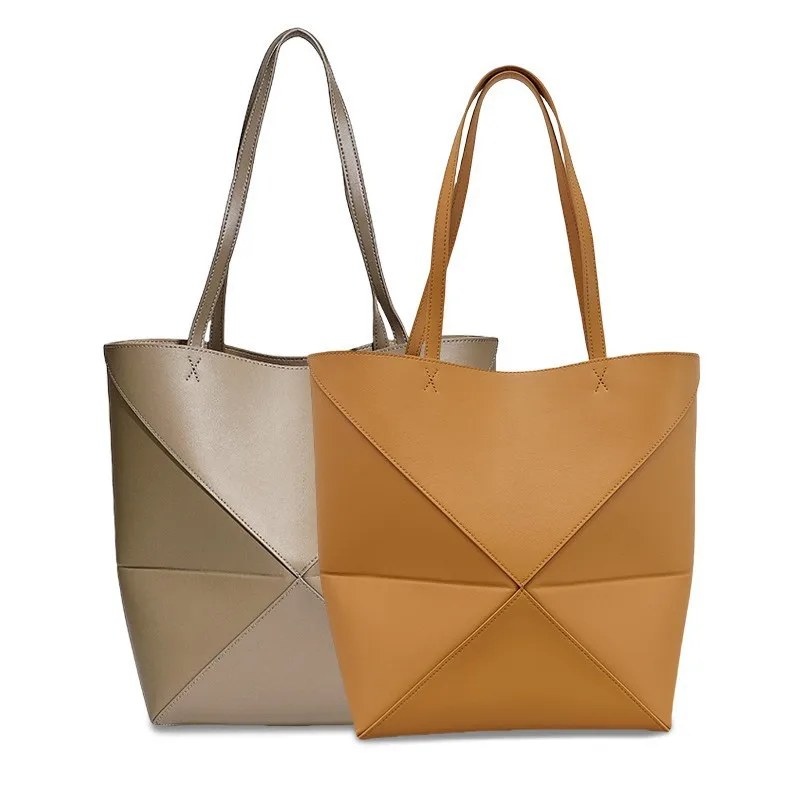 

New Collection: Genuine Leather Tote Bag for Women. Large Capacity, Geometric Foldable Design, Premium Feel, Fashionable Shoulde