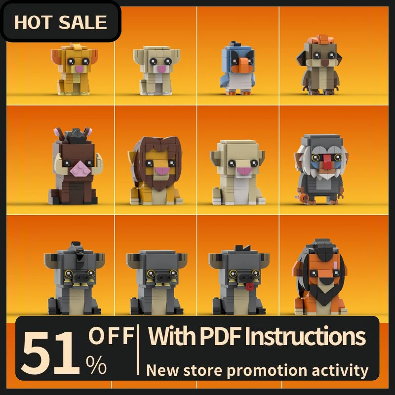 

New Popular Lion Animation Series Moc Character Square Head Figures Model Blocks Diy Creative Ideas Kids Toys Birthday Gift