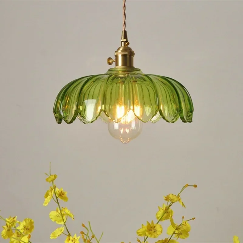 

American Retro Brass Glass Chandelier Old Shanghai Dark Green Nostalgic B & B Restaurant Lamps Exclusive for Cross-Border