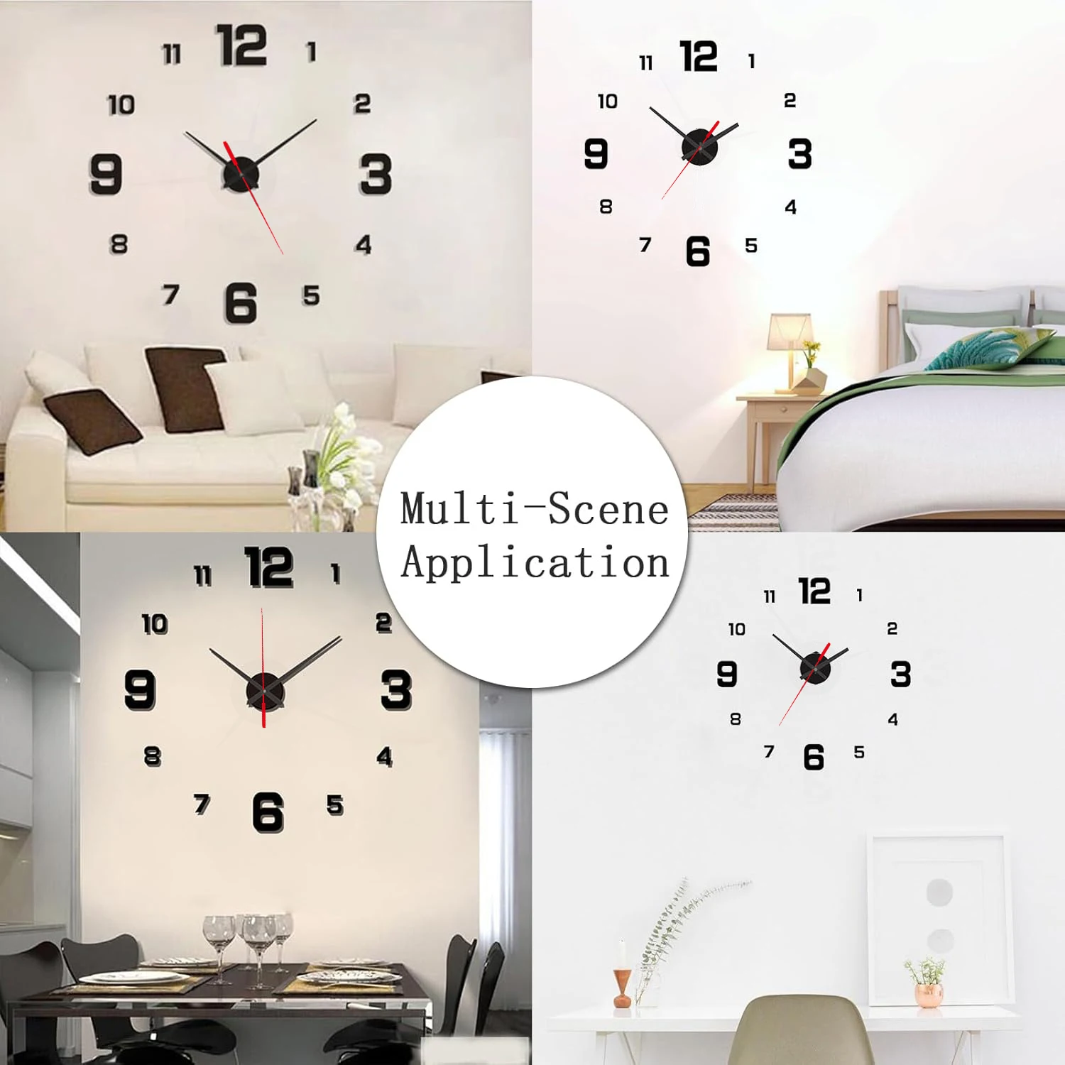 3D Creative Frameless DIY Wall Hanging Clock Wall Stickers Home Mute Digital Clock Living Room Office Wall Decoration