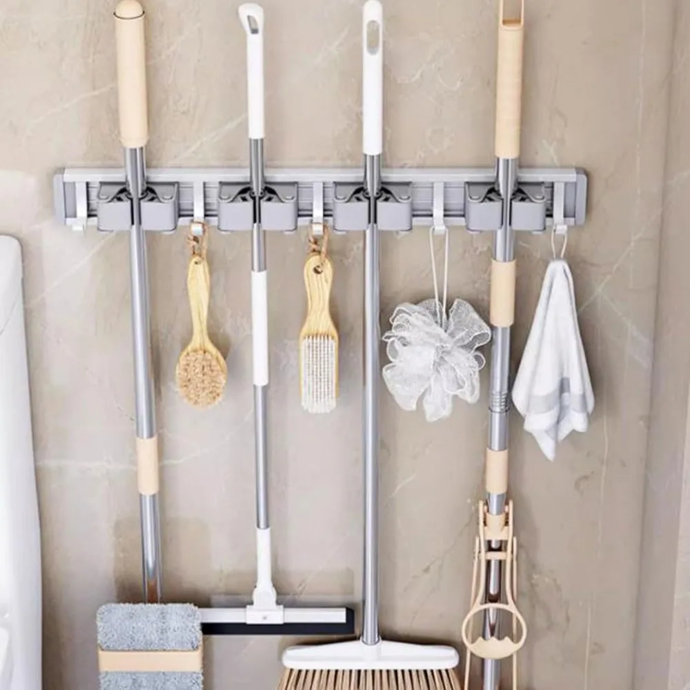 مكنسة وممسحة مثبتة على الحائط شديدة التحمل لتنظيم المرآب #4