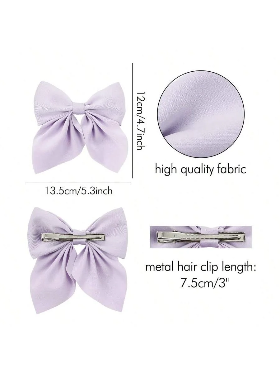 6pcs/pack Solid Ponytail Big Bow Alligator Hair Clips Duckbill Barrettes Hair Accessories for Girls Teens