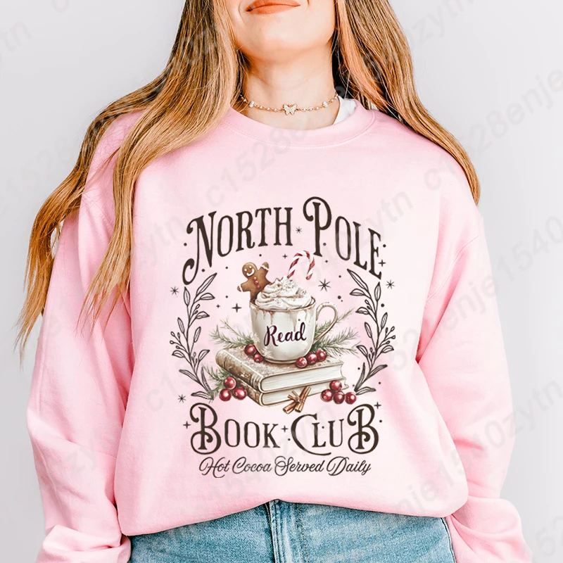 

Christmas North Pole Book Club Pullover Autumn Winter Popular Tops Ladies Casual Sweatshirt Round Neck Pullover Solid Color Tops