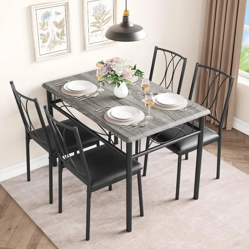 

5 Piece Dining Table Set, Rectangle Kitchen Table Set with 4 Upholstered Chairs, Dining Table Set for Small Space, Apartment