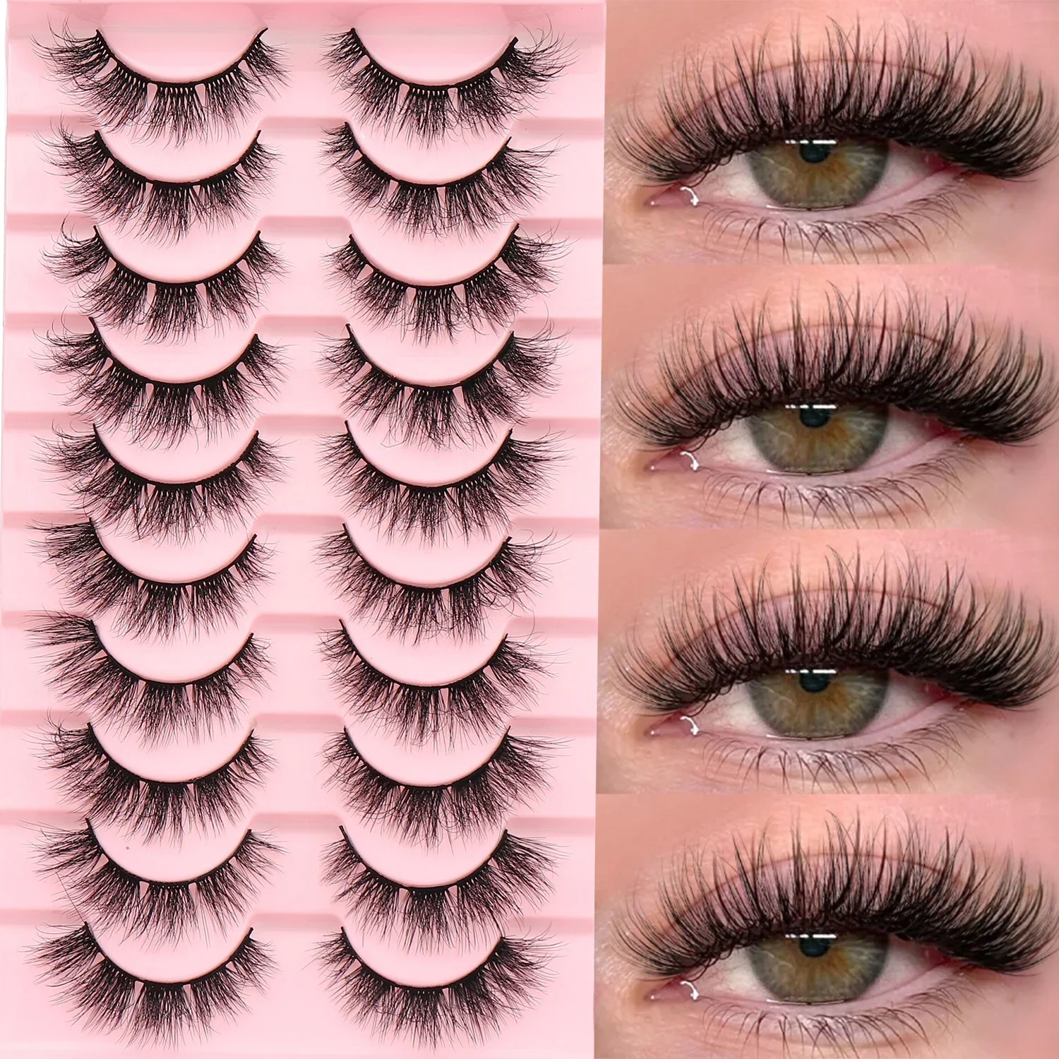10 Pairs Russian Volume False Eyelashes, 3D Wispy Fluffy Strip LashesFaux Mink Dramatic Reusable Fake Eyelashes For Party Makeup