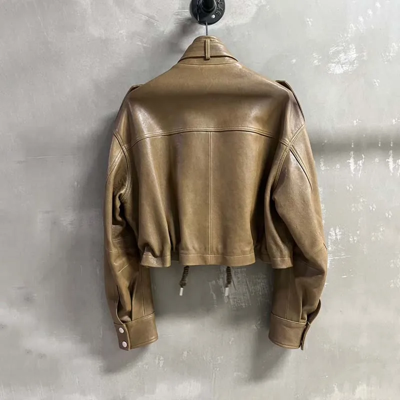 women coat autumn 2025 new fashion short length Imported real sheepskin long sleeve high quality female clothes