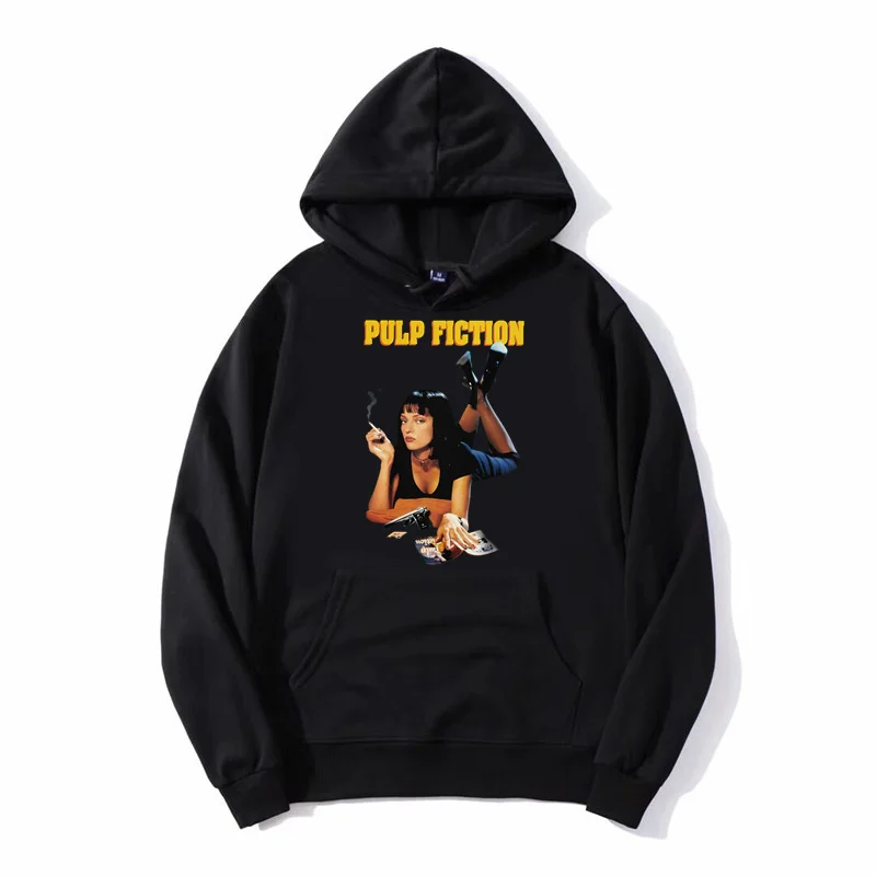 Vintage Pulp Fiction Hoodie Men Cotton Mia Wallace Sweatshirt Quentin Tarantino Pullover Streetwear Merch Unisex Coat Gift