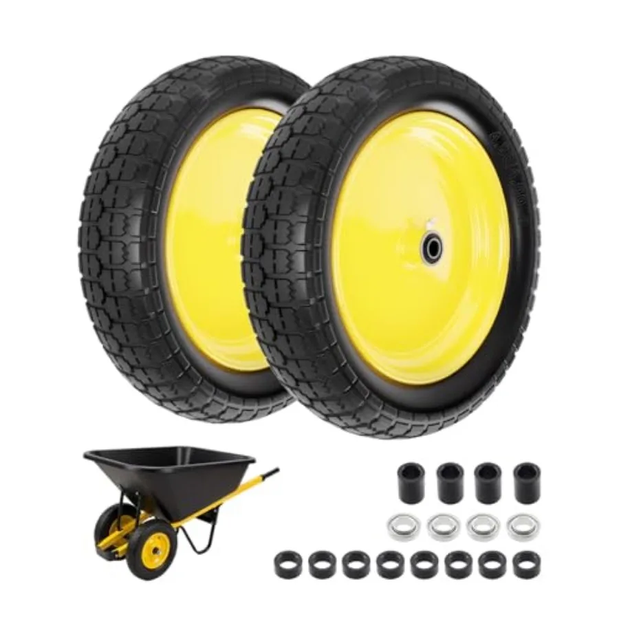 

4.80/4.00-8 wheelbarrow tire, 16" Flat Free Solid Tire and Wheel, 3" Centered Hub, 5/8" and 3/4" Bearings, Universal Replacemen