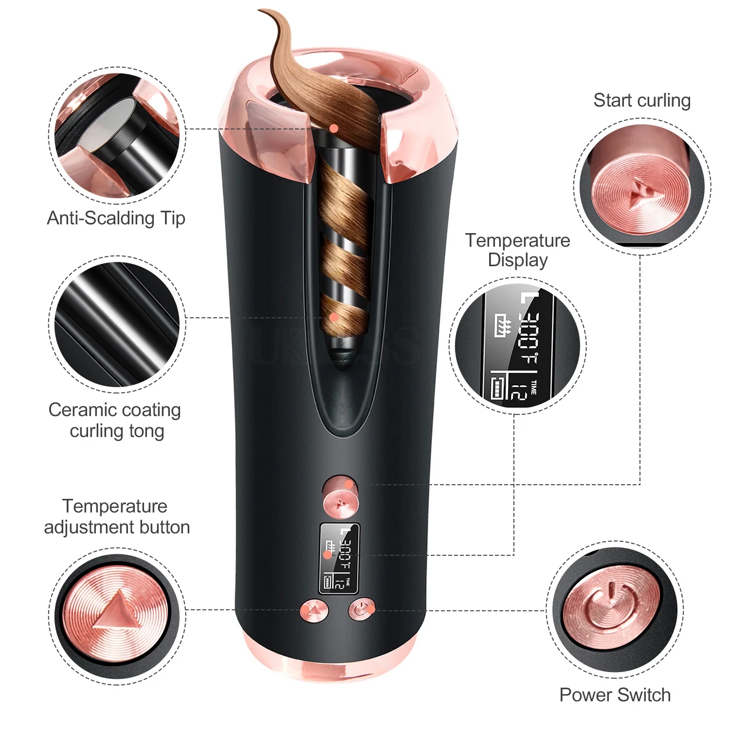 Automatic Hair Curler Stick Negative Ion Electric Ceramic Curler Fast Heating Rotating Magic Curling Iron Hair Care Styling Tool