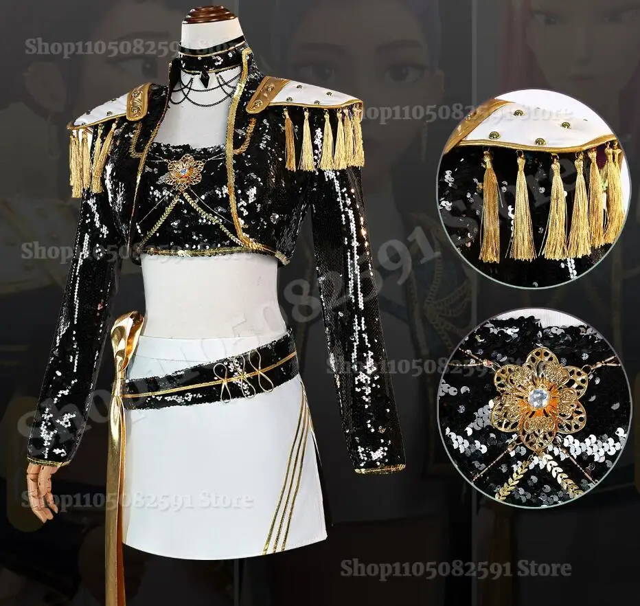 K-Pop شيطان الصيادين تأثيري رومي زوي ميرا تأثيري حلي الذهب الأسود مجموعة النساء أطفال بنات فستان حفلة الهالوين الدعائم #3