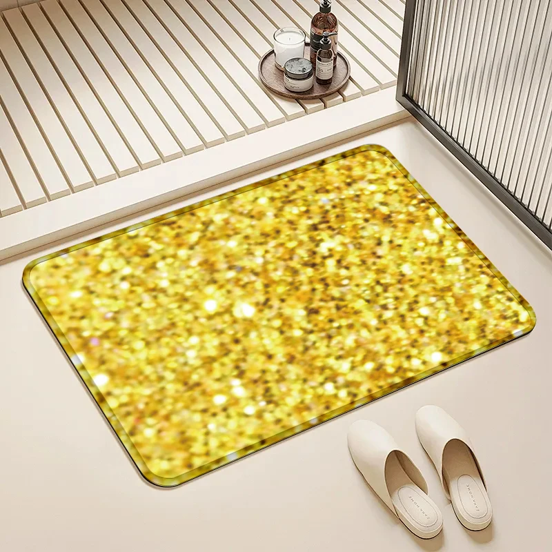 

Gold Glitter Door Mat Non-Slip Absorbent Floor Rug for Home Party Entrance Bathroom Decor