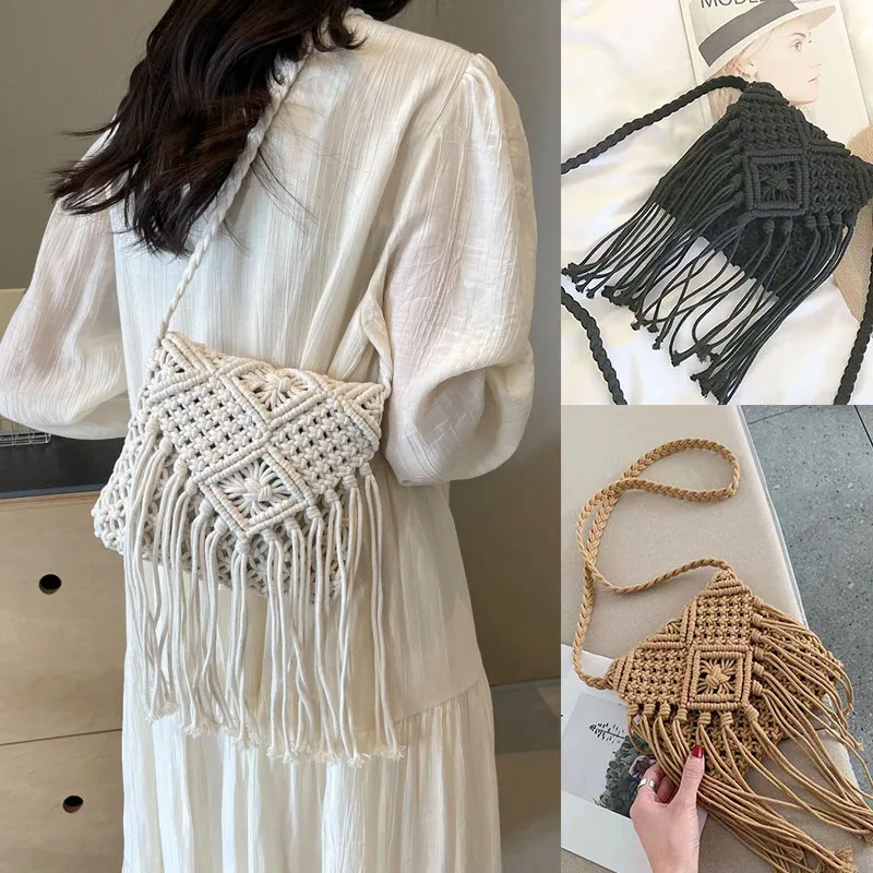 

New Fashion Straw Bag Bohemian Tassel Beach Bag Girl Crochet Fringed Shoulder Bag Small Bolsos Feminina Summer Handbags For Wome