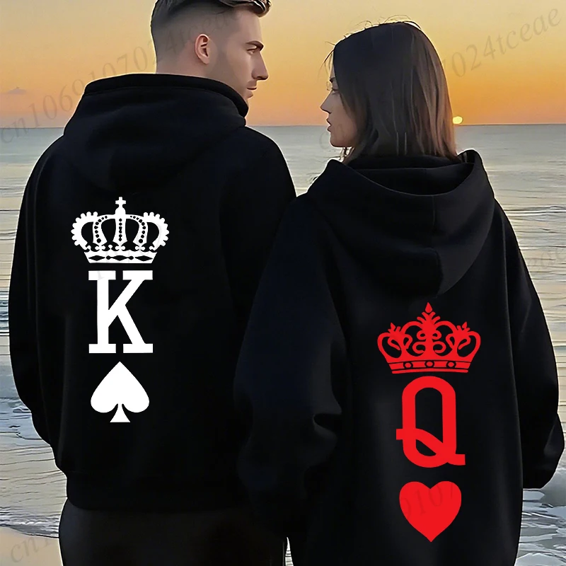 

Толстовки King Queen для пар, мужские и женские толстовки с капюшоном, комплект пуловеров, одинаковые толстовки, спортивная одежда, топы с длинными рукавами
