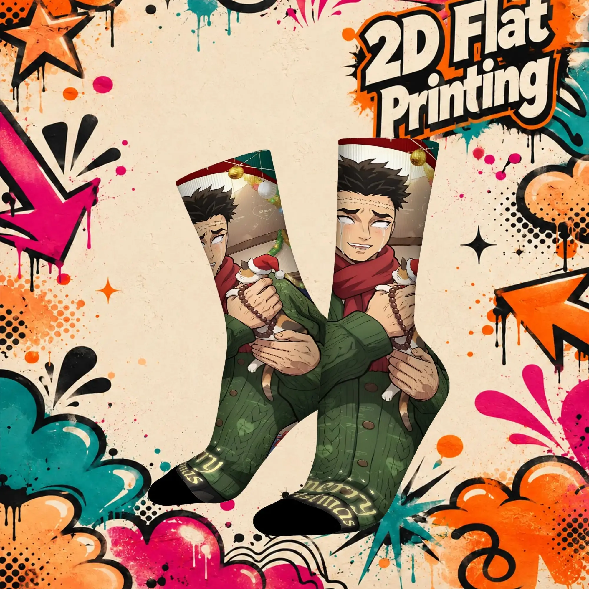 Fashion Christmas Demon Slayer Retro  Street Style Novelty Casual Crew Crazy Sock Sports Socks