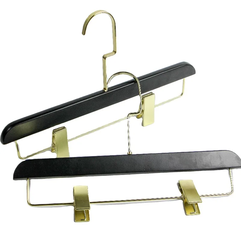Custom adult black wooden hanger solid wood construction coat pants shirt hanger with crossbar, for retail store display