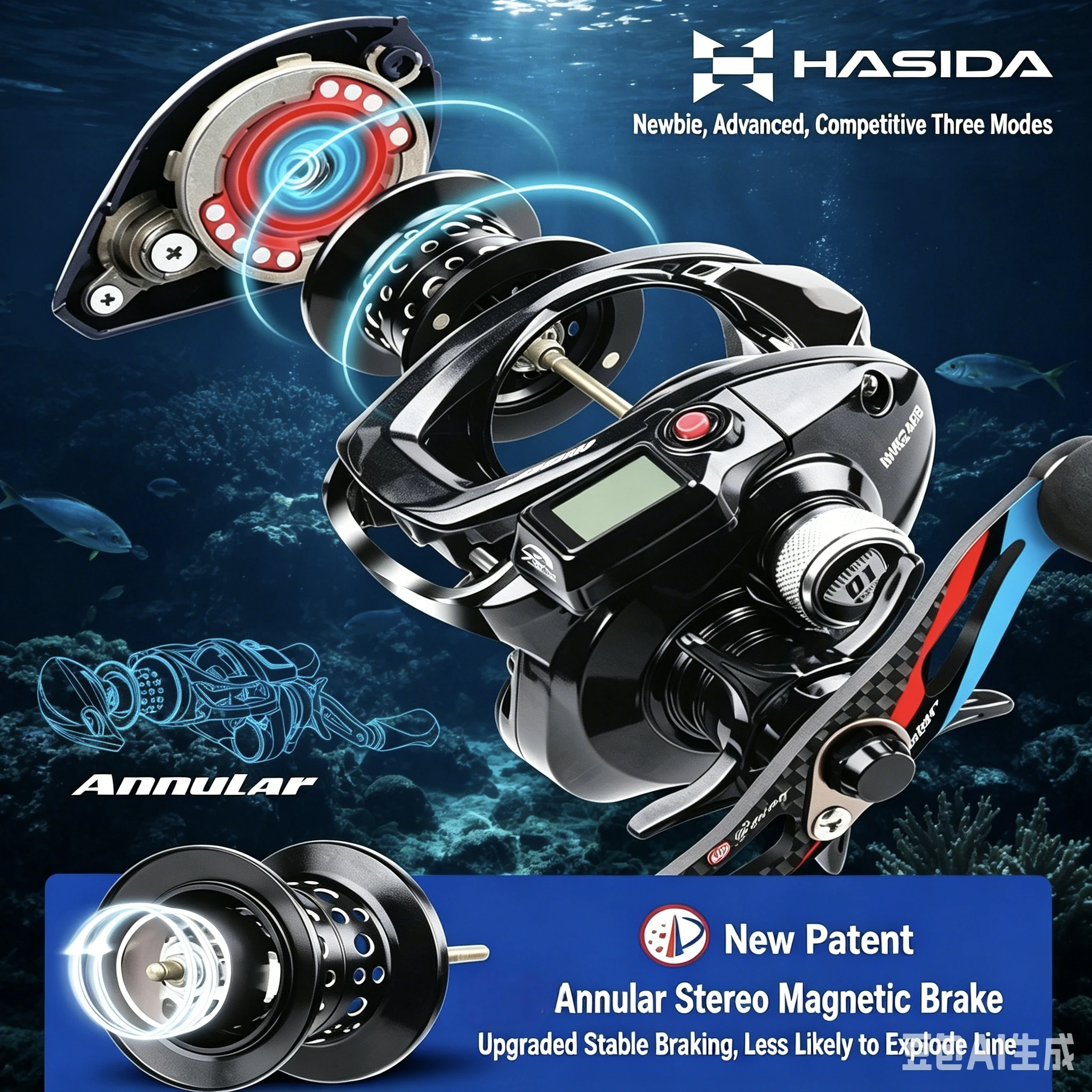 

HASIDA Digital Baitcasting Fishing Reel Newbie Advanced Competitve 3 Modes Annular Stereo Magnetic Brake Upgraded Stable Braking