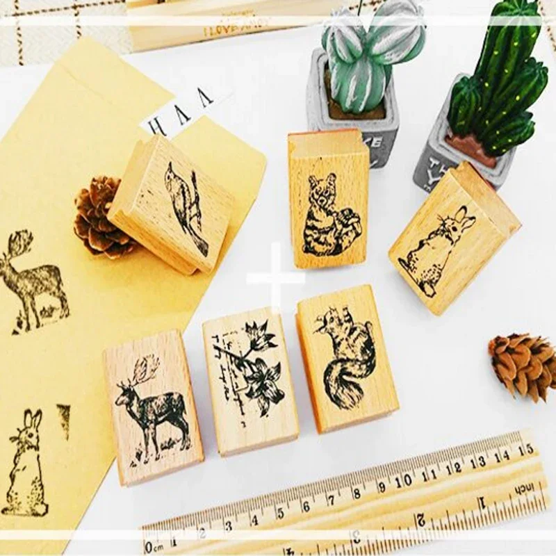 1Pcs/lot Diy Diary/Album Cute Animal Wooden Lovely Pattern Rubber Clear Stamps Writing Hand Make ART For Scrapbooking Gift