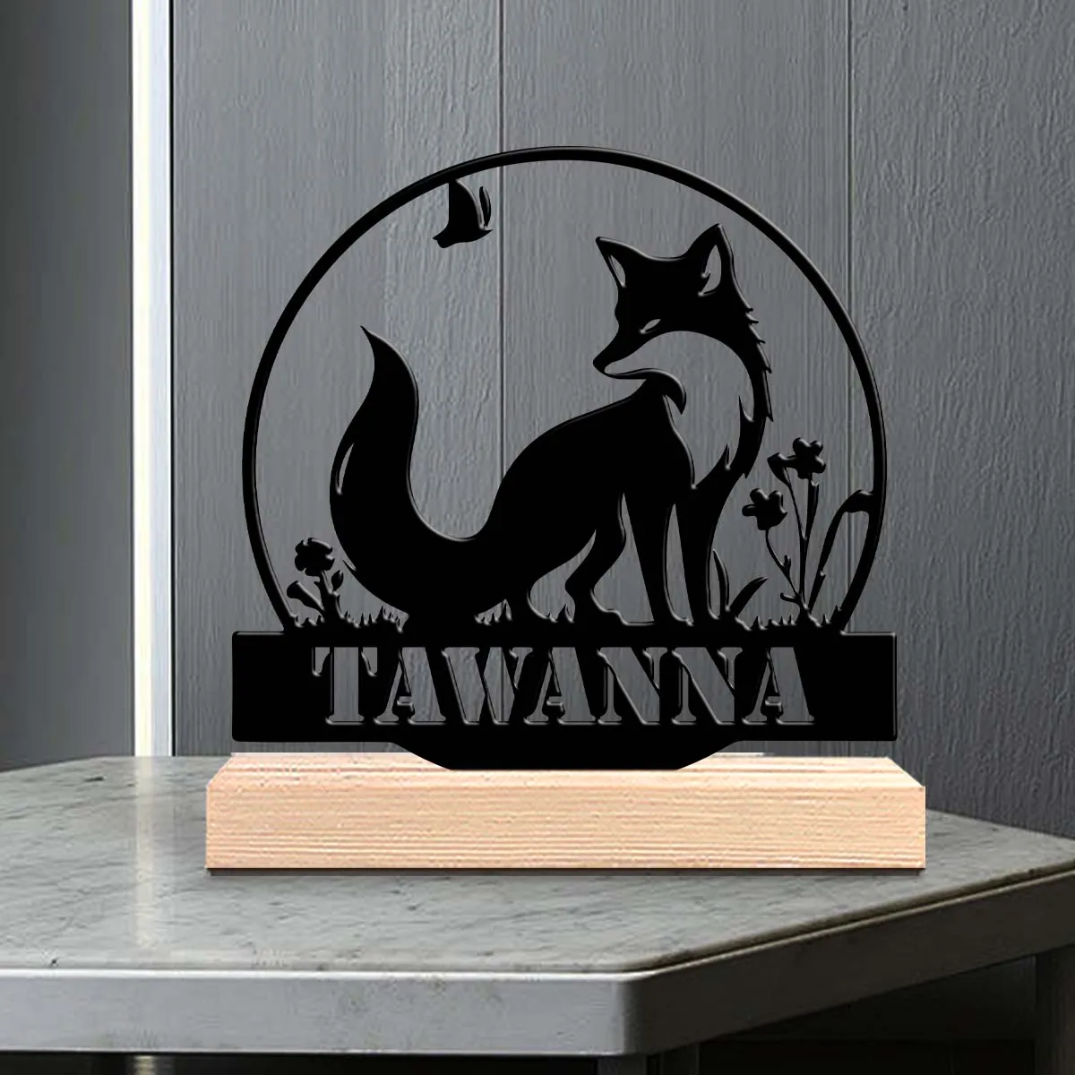 1pc Metal Desktop Ornaments and Decorations Customizable Name With Wooden Base Holiday Decoration Gifts,Desktop Statue Ornaments