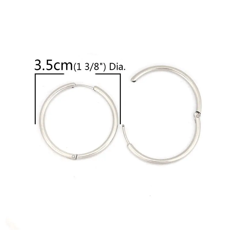 2/10 PCs New 304 Stainless Steel Hoop Earrings  Round Simple Women Earring 40mm-11mm Dia., Post/ Wire Size: (19 gauge)