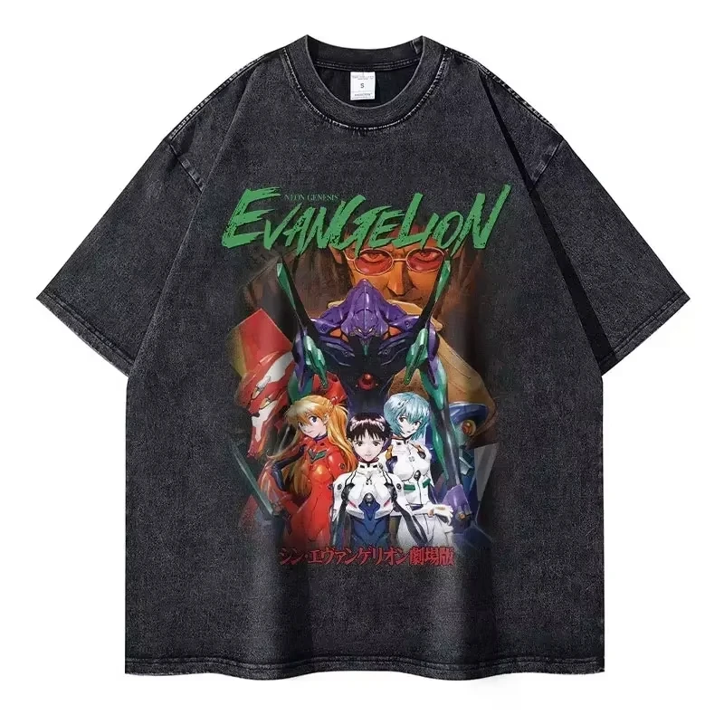 

Oversized Men's T Shirts Y2k Clothes EVA Anime Streetwear Brand Vintage Washed Women Short Sleeved Tee Casual Tops Summer Hiphop