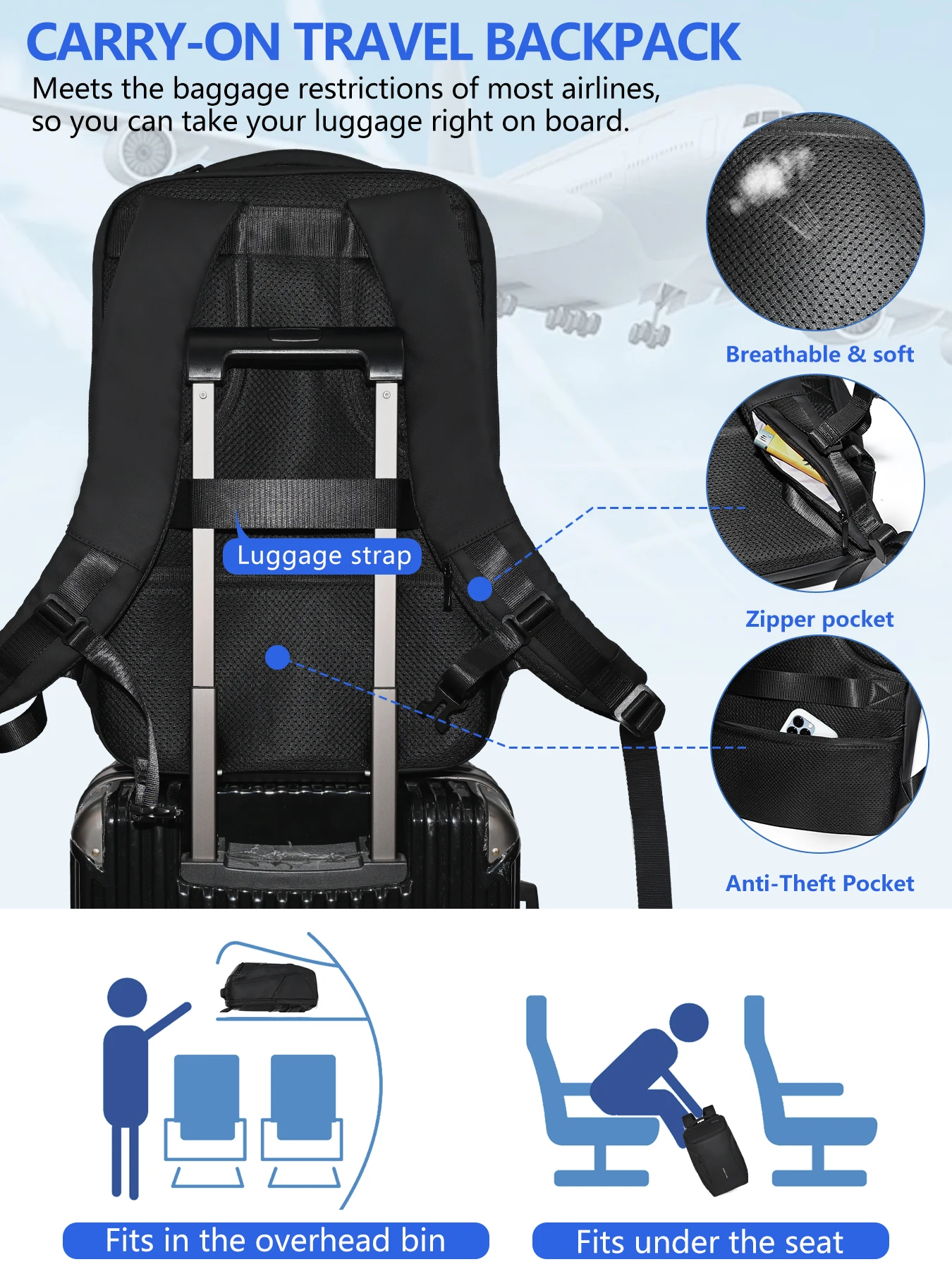 Klassischer Freizeitrucksack 18 Zoll Rucksack 15 Zoll Laptop-Tasche Verfügbar Individuelles Laptop-Fach Glattes Gewebe Pendeln Reisen – Detail 3