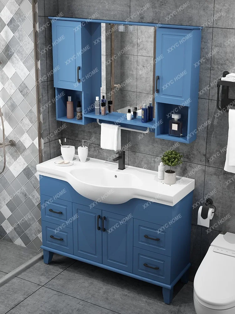 Modern Minimalist Bathroom Cabinet Small Apartment Washbasin Integrated Ceramic Basin Washstand Cabinet