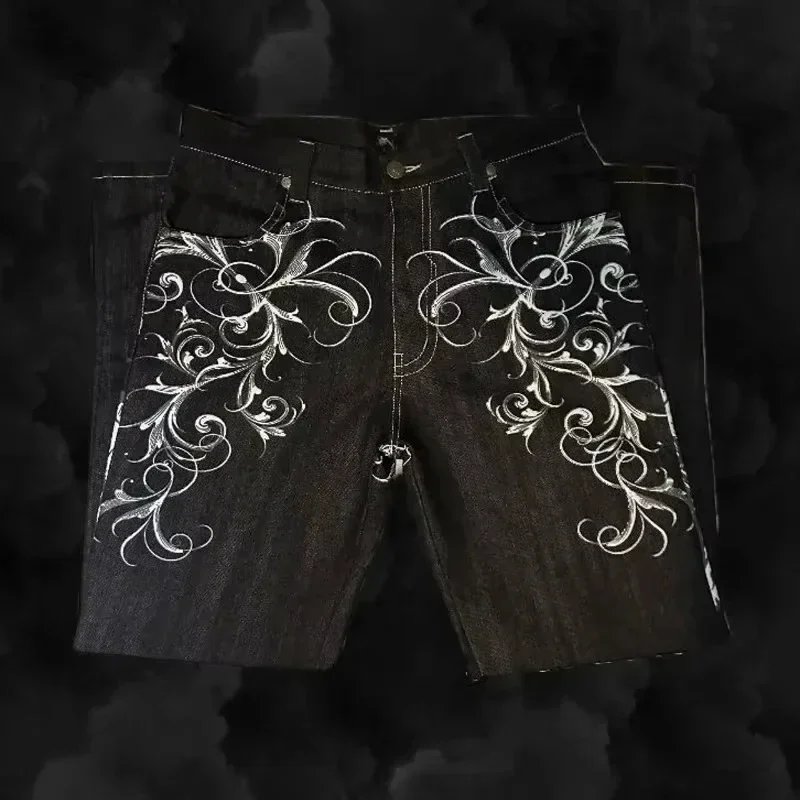 Pantalones vaqueros Hip Hop Street Rap de los años 2000, pantalones vaqueros holgados con bordado cruzado de tendencia para hombre, pantalones de pierna ancha de cintura alta Harajuku Punk Goth Joker