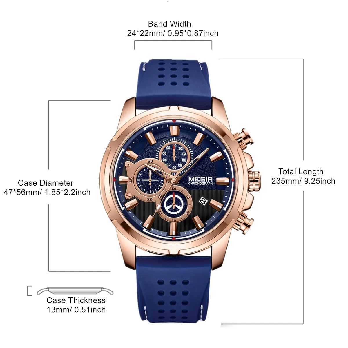 MEGIR Men Watch Silicone Strap Quartz Chronograph Wristwatch Fashion Men's Sport Watches Waterproof Calendar Reloj Hombre 2101