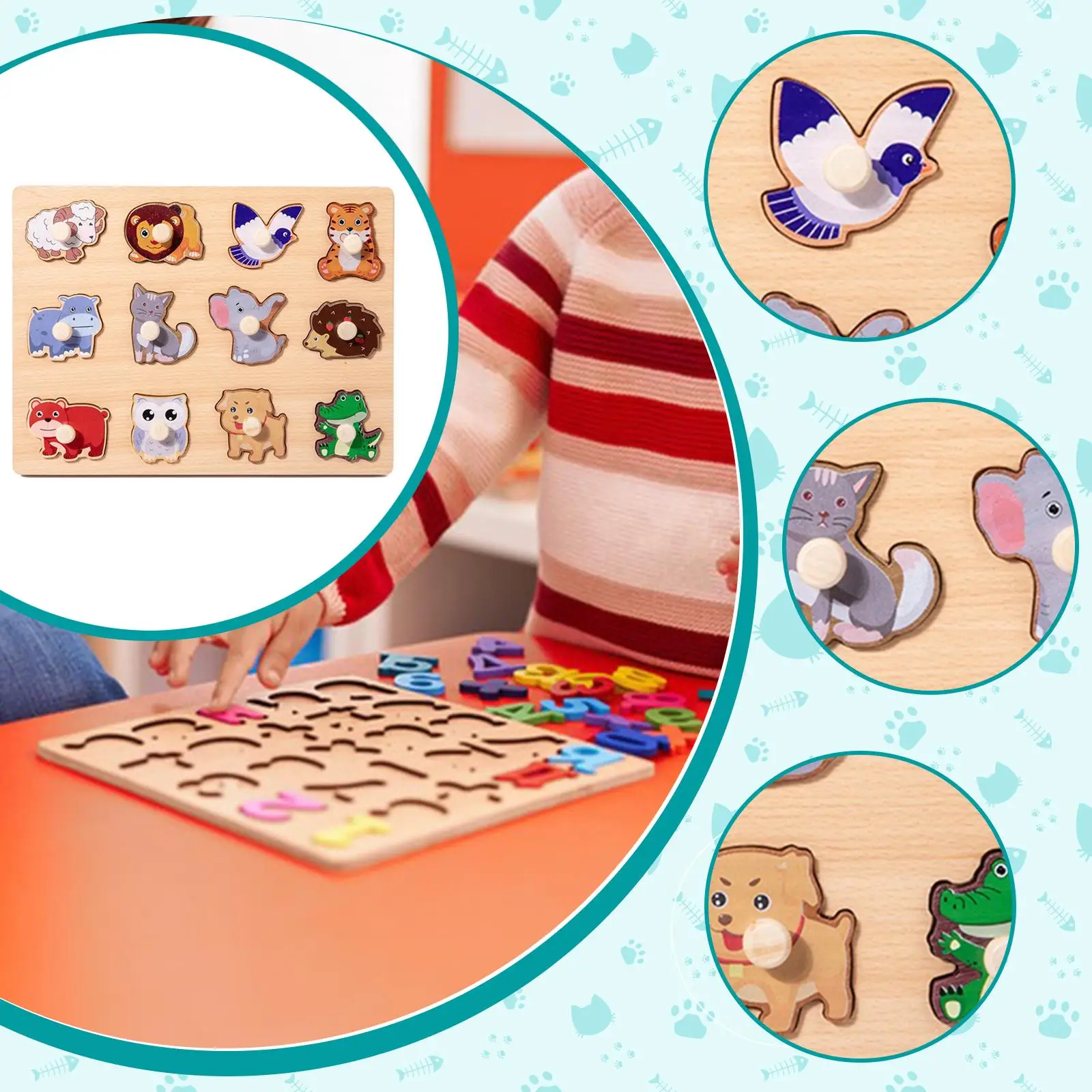 木製ペグパズル 形合わせボード インタラクティブ漫画 木製学習パズル 教育学習玩具 子供用 就学前