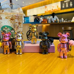 Cute Bearbrick Keychain Action Figures Block Bear PVC Model Figures Girl Cute DIY Key Chain Pendant Paint Dolls Toys