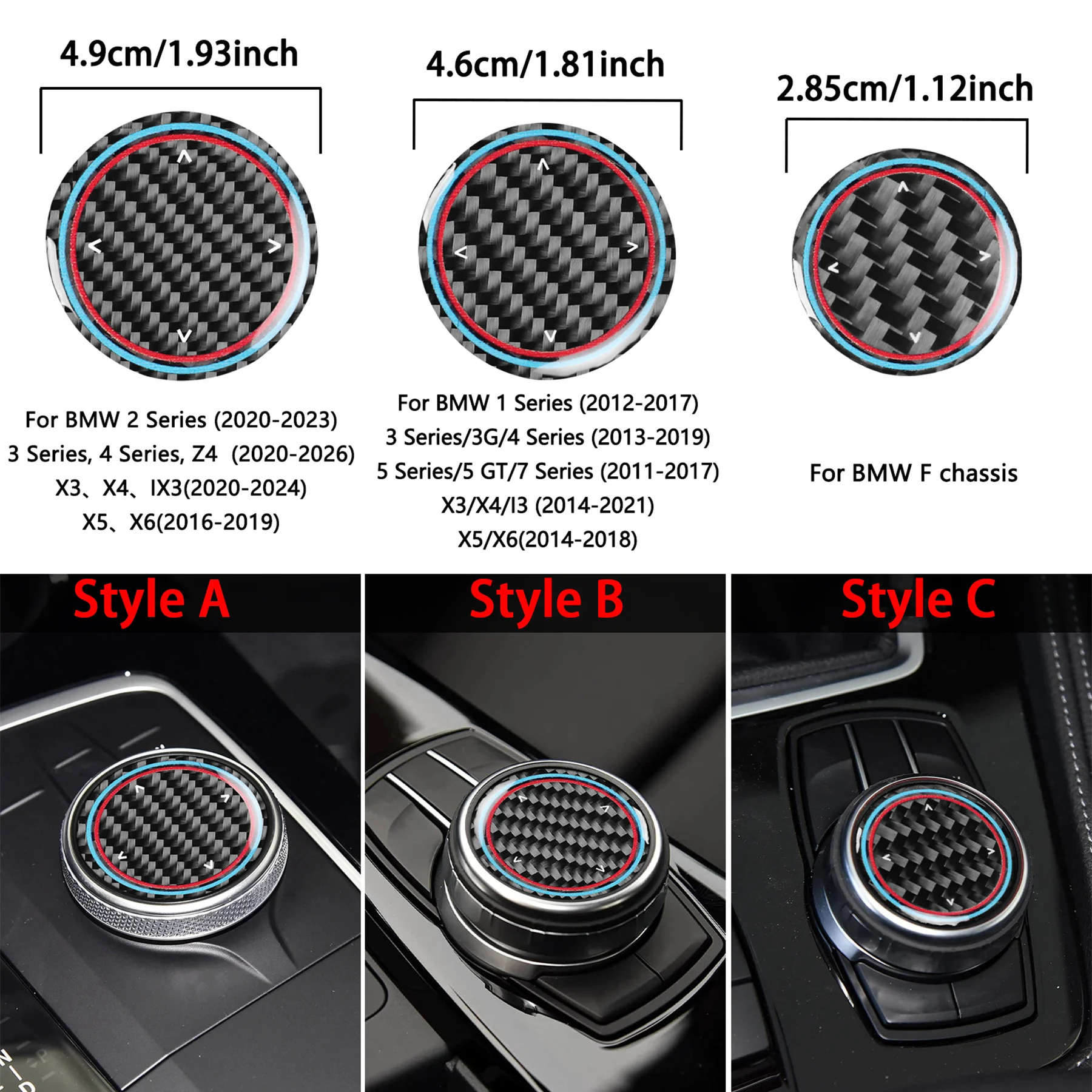 FOR BMW 1 3 5 7Series X3 X5 X6 X7 ​​​​​​​Fchassis Carbon Fiber Multimedia Control Knob Top Cap Trim Interior Accessories Sticker