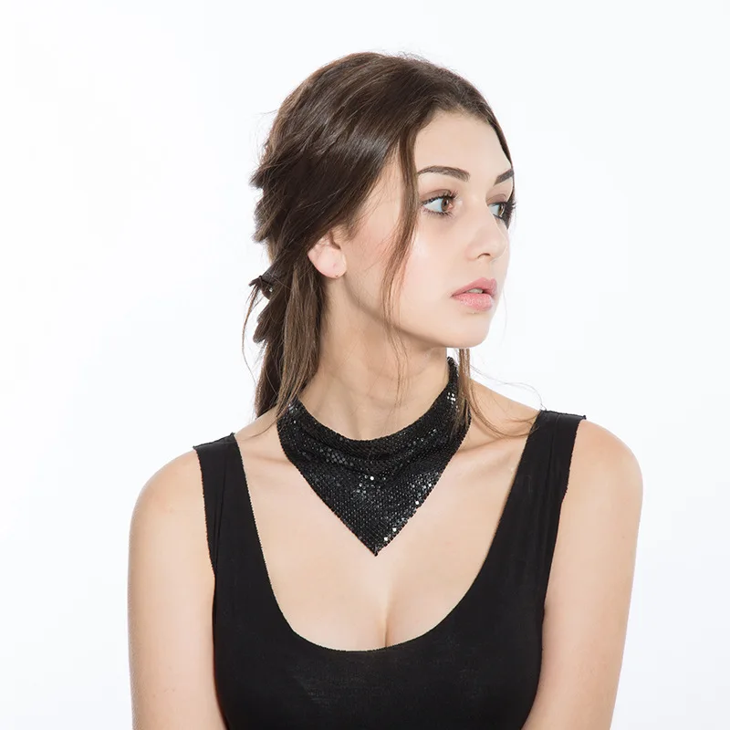 

Sexy Aluminium Alloy Party Fashion Necklace Sparkly Metal Sequins Choker Scarf Neck Collar Ladies Cocktail Accessories