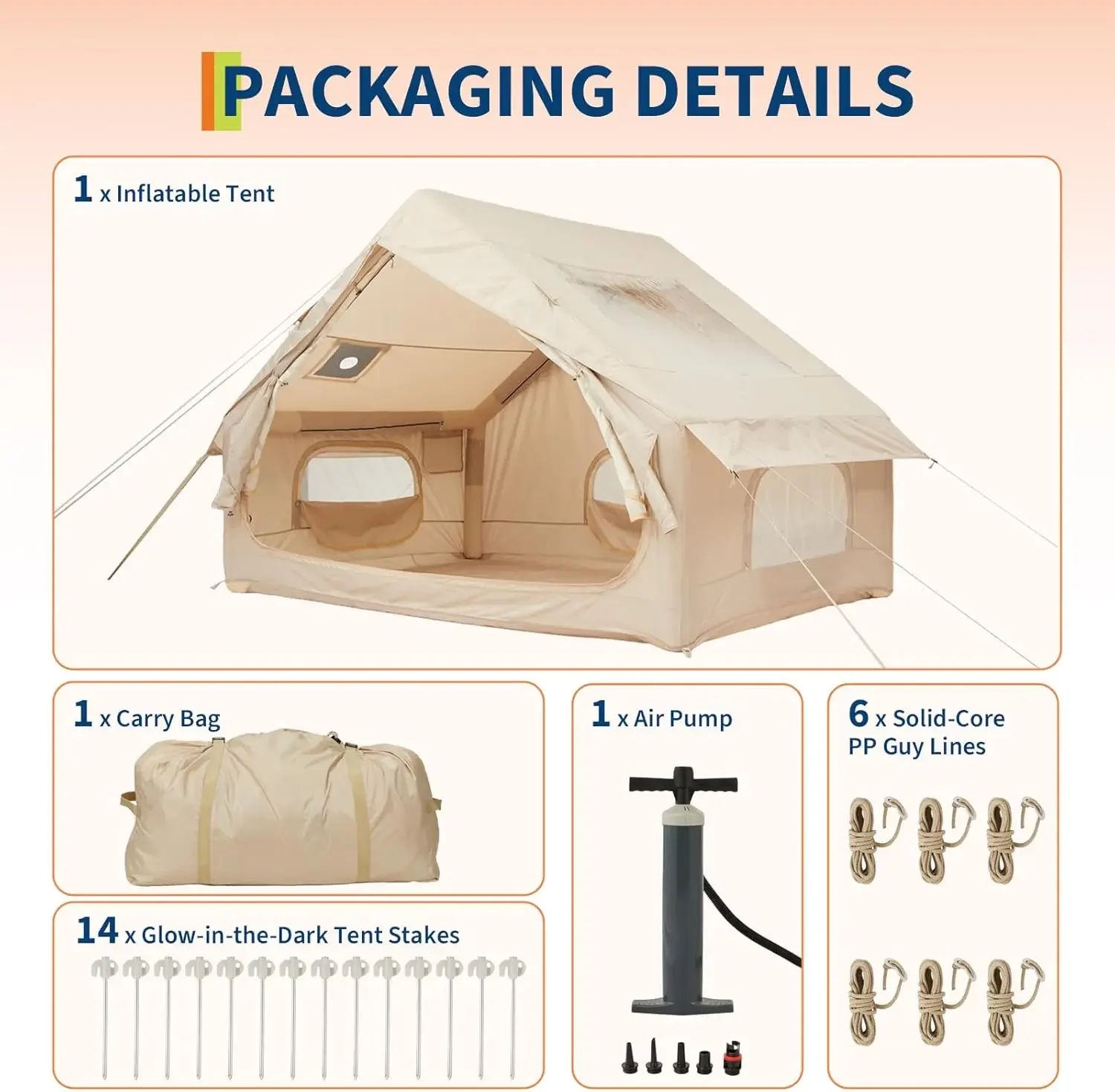 Garvee 6㎡ Inflatable Camping Tent with Stove Jack TPU Skylight Oxford 4 Season Waterproof Luxury Glamping Air Cabin Tent 4 people view 2