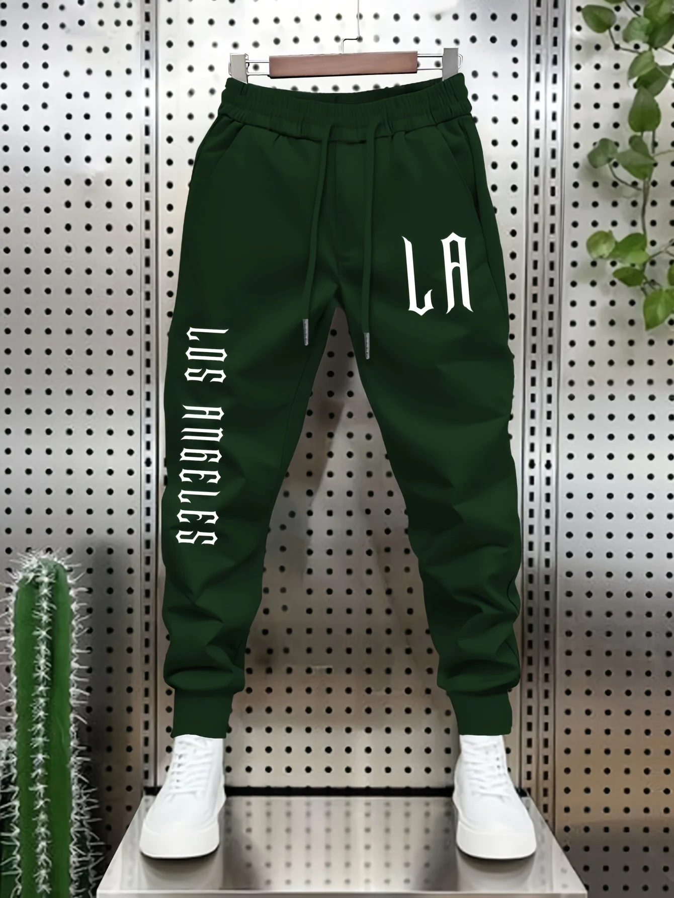 Men LA Los Angeles Letter Print Jogger Pants, Drawstring Cuffed Loose Hip‑hop Street Sweatpants