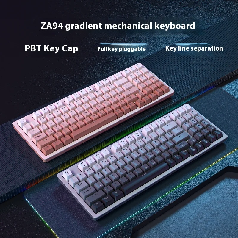 

ZA94 hot swappable office gaming mechanical keyboard, engraved translucent keycap, blue axis wired esports mechanical keyboard