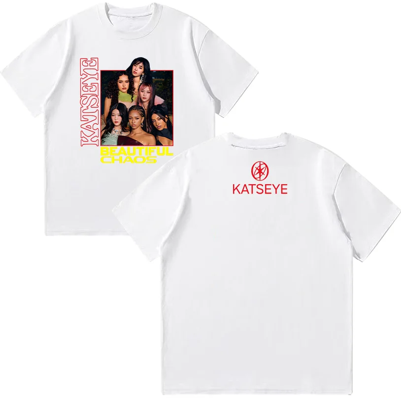 Katseye جميلة الفوضى تي شيرت جميل الفوضى ألبوم المحملة المرأة القطن الملابس الناعمة للجنسين الصيف عادية تنفس تي شيرت Y2K