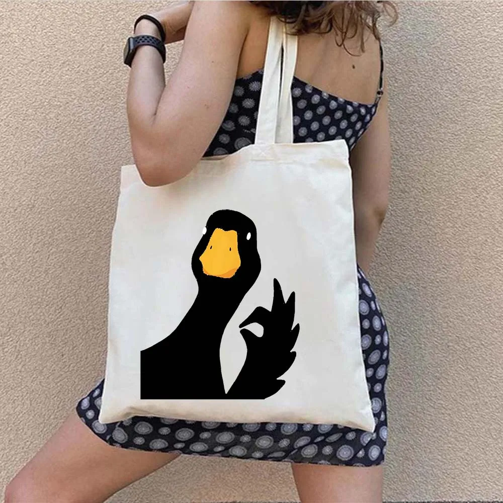 Funny Honk Untitled Goose Game Hoppy Frog Pingu Duck Cartoon Animal Men Women Canvas Shoulder Handbag Tote Shopper Shopping Bags