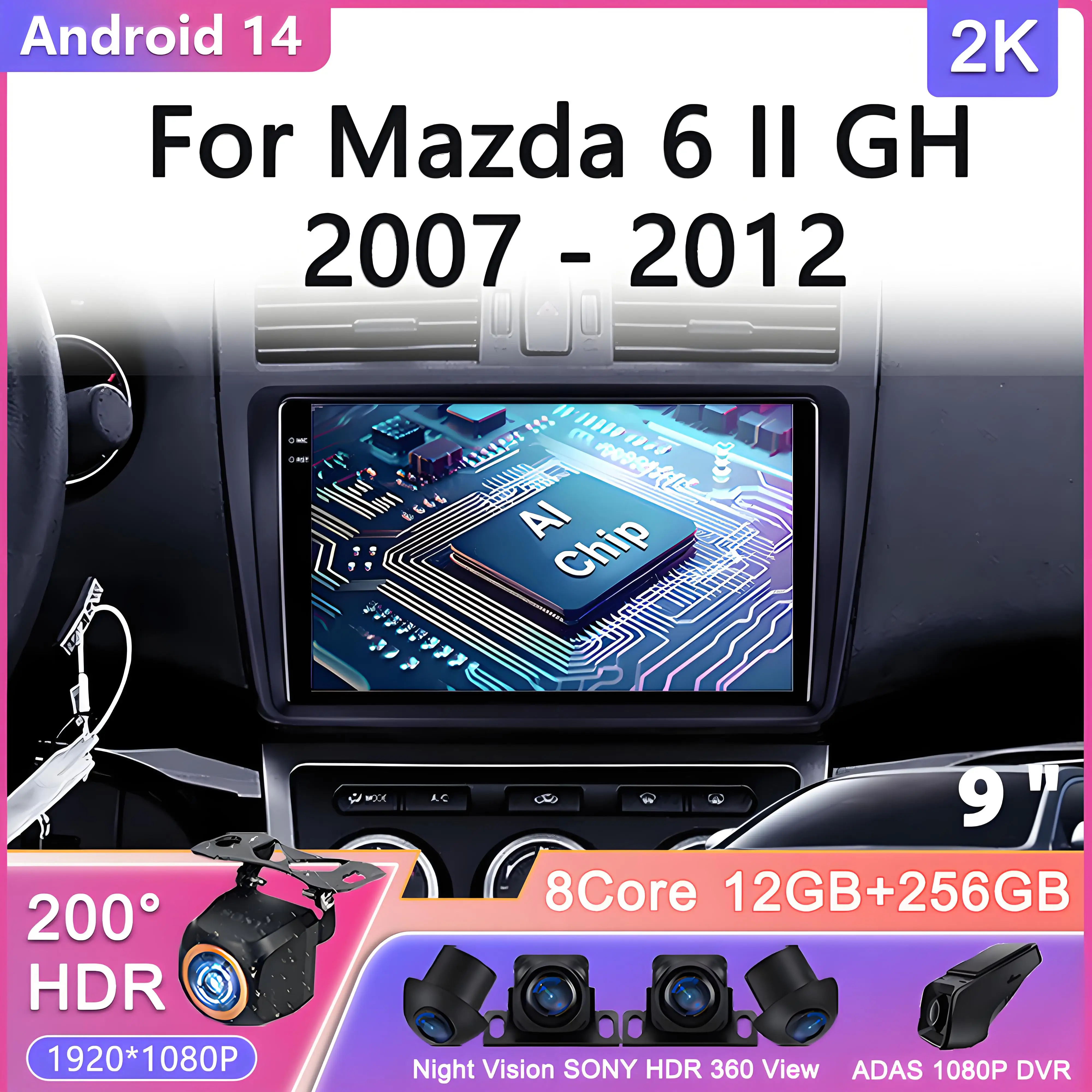 

Android 14 For Mazda 6 II GH 2007 - 2012 Car Radio Multimedia Video Player Navigation Monitor Screen TV lettore Video Multimedia