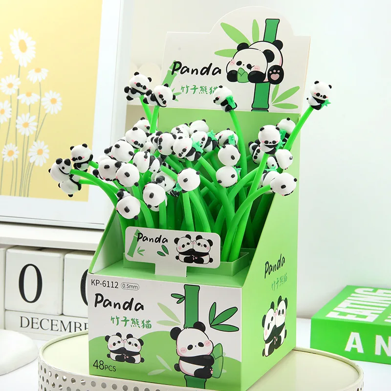 48 pcs/lot Kawaii Bamboo Panda Bendable Gel Pen Cute 0.5mm Black Ink Neutral Pens Stationery Office School Stationery Gifts