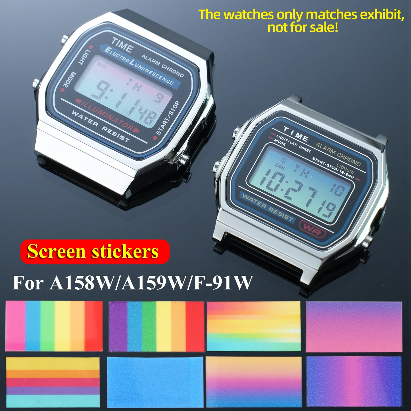 F91W Screen stickers Rainbow For Casio A158W A159W F-91W Display Screen Coating color DIY modification sticker Watch accessories