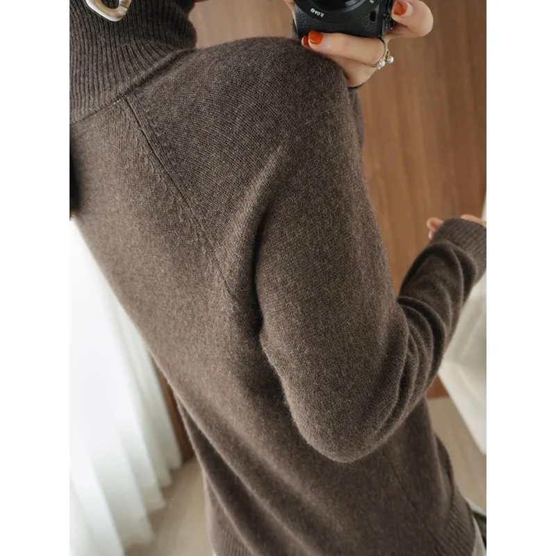 Fashion Basic Autumn Winter  Leisure Women Sweater Mock Neck Cashmere Pullover Solid Color Soft Long Sleeve Clothing Tops