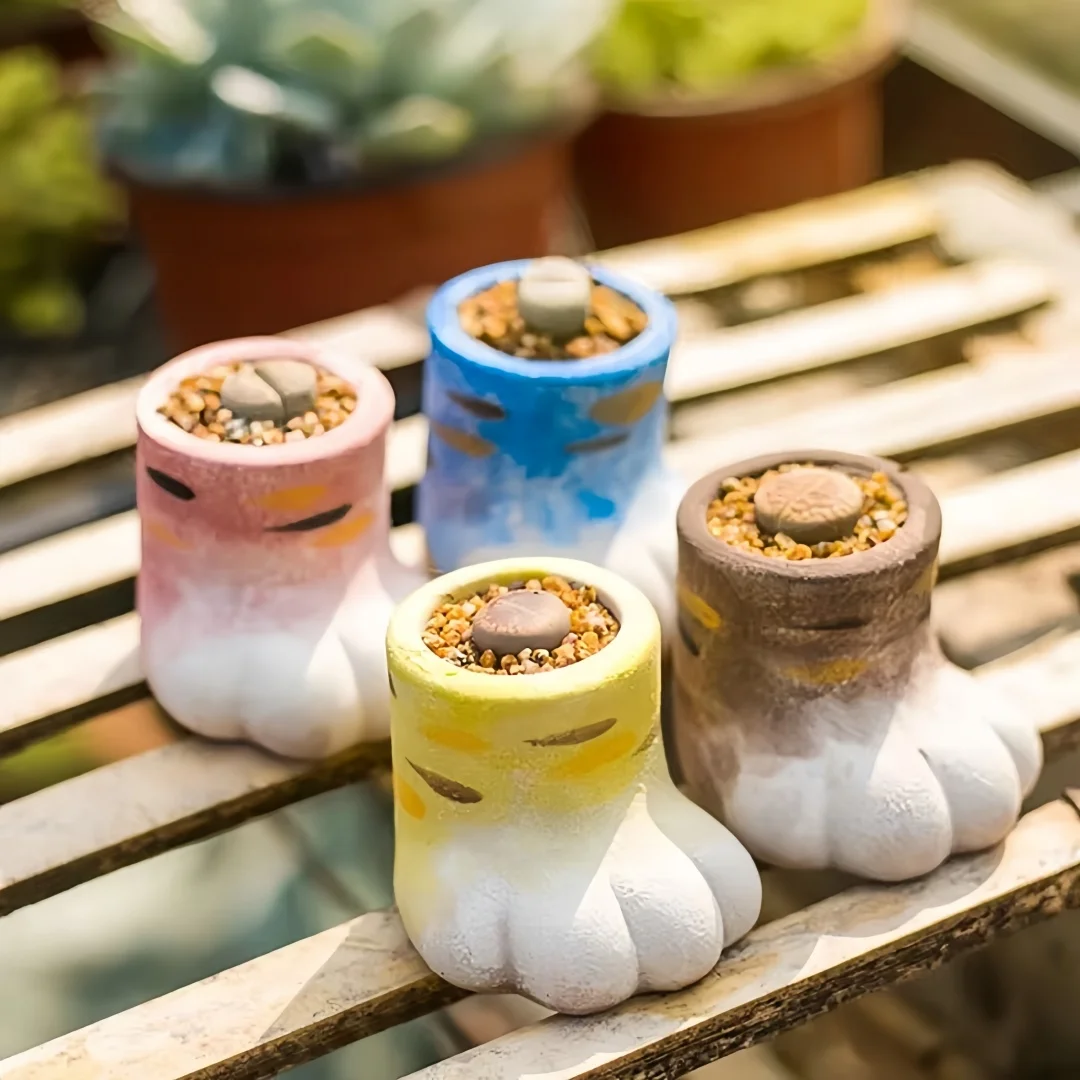 Cat\'s Paw Shape Flowerpot Silicone Mold Cute Claw Succulent Concrete Pot Mold Gypsum Epoxy Resin Microlandscape Moulds
