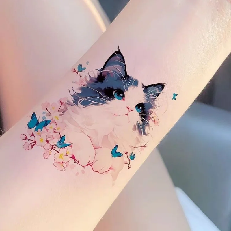 Butterfly Cute Cat Tattoo Sticker Colorful Waterproof Angel Cat Lasting FreshinsARM Good-looking Cartoon