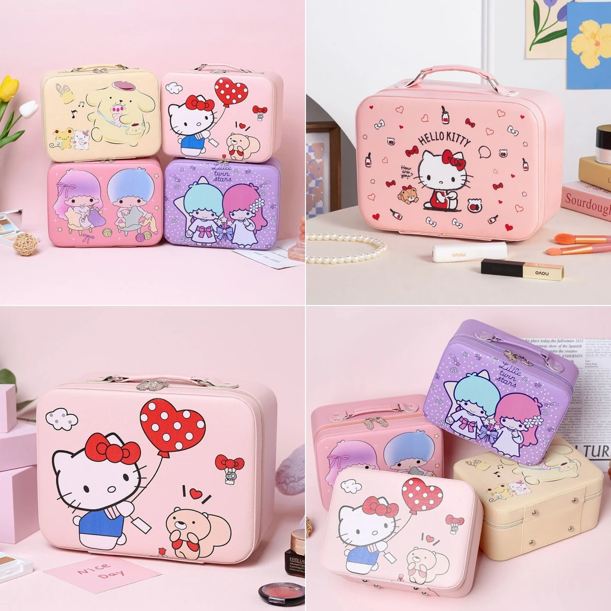 

Kawaii Sanrio HelloKitty My Melody Kuromi Cinnamoroll PU Leather Cosmetic Case Extra Large Mirror Storage Anime Cartoon Gifts